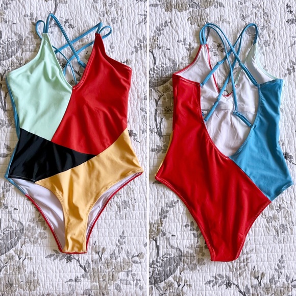 Cupshe Colorblock One Piece Swimsuit in Multicolor NWT โข M - Picture 2 of 4